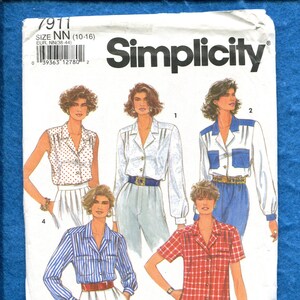 Simplicity 7911 Forward Shoulder Blouses with Tucks and Notched Collars Sizes 10 to 16 UNCUT