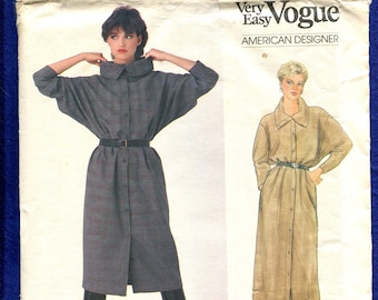 1980's Vogue 1056 Designer Shirt Dress with Large Rolled Collar & Drop Shoulders Size 8..10..12 UNCUT