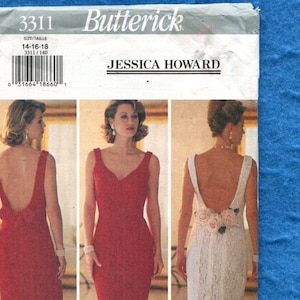 Butterick 3311 Designer Jessica Howard Plunging Neckline Evening Dress Pattern Sizes 4..16..18 UNCUT