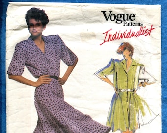 1980's Vogue 1505 Designer Carol Horn Super Flared Shirt Dress Pattern Size 8 UNCUT