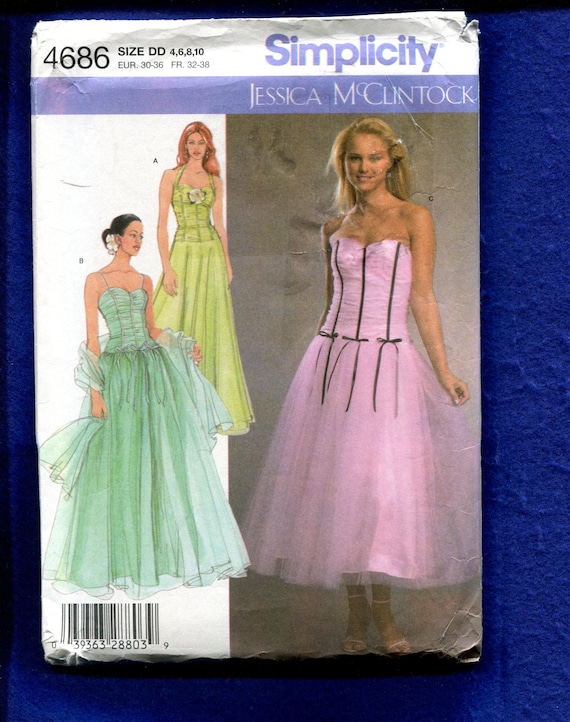 Simplicity 4686 Jessica Mcclintock Fitted Bodice Bridesmaid & Prom Dresses  Size 4 to 10 UNCUT - Etsy