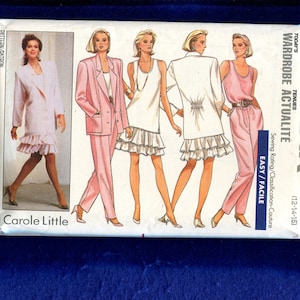 1980Er Jahre Butterick 5947 Flounce Tiered Tank Top Kleid & über große Jacke Größe 12..14..16 UNCUT