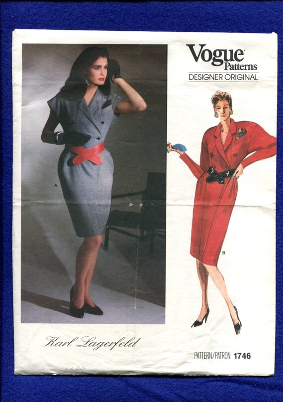 1980's Vogue 1746 Stunning Double Breasted Shirt Dress Designer Karl  Lagerfeld Size 10