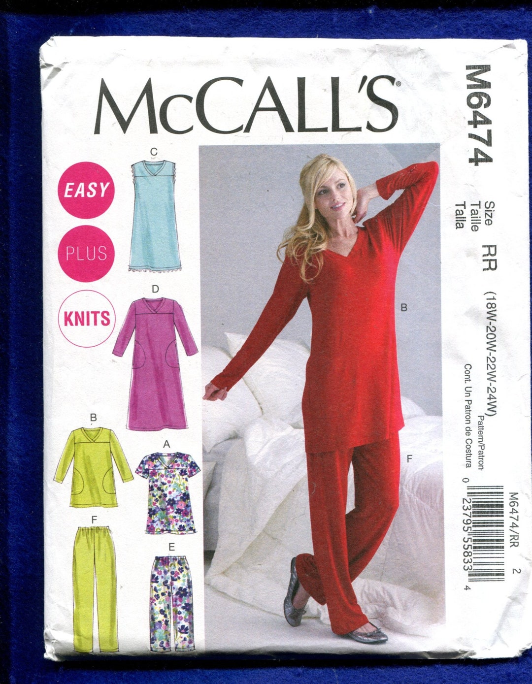 Mccall's 6474 Summer & Winter Lounging Pajamas Pattern Size 18W to 24W ...