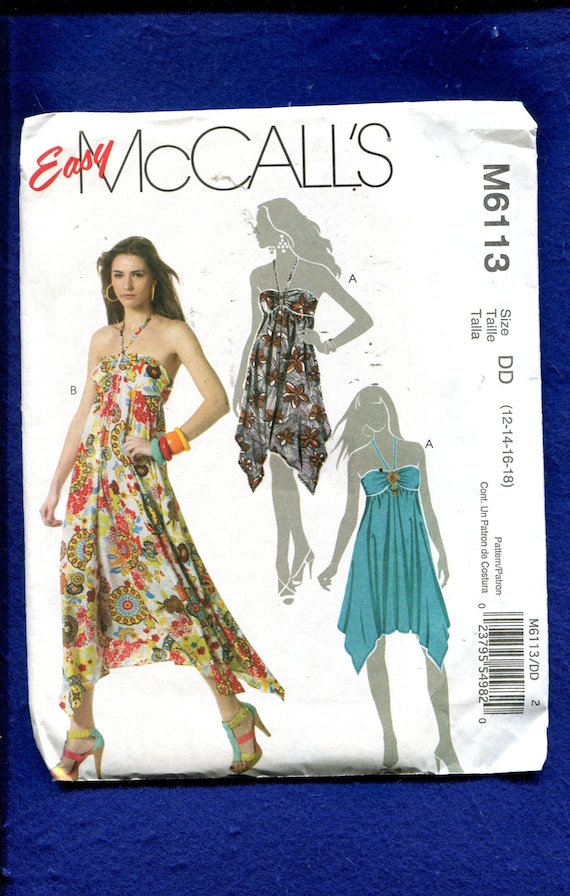 Mccall's 6113 Empire Waist Boho Chic Sun Dress Pattern Size 12 to 18 UNCUT 