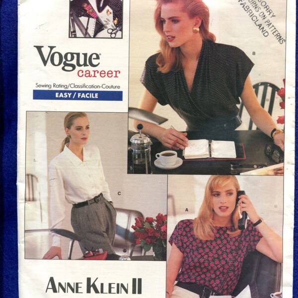Vogue 2069 z lat 80. Anne Klein Klasyczne bluzki dla kobiet pracujących Rozmiar 12..14..16 NIEOBRÓBKA