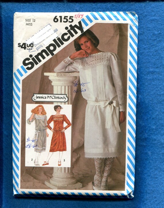 1980's Simplicity 6155 Designer Turn of the Century Lace Trimmed Dresses  Pattern Size 12 UNCUT