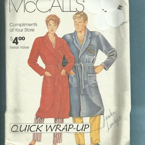1985 McCalls 0011 Hotel Style Robes for Women & Men  Sizes S to XL UNCUT