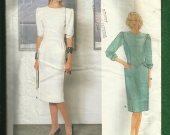1980s Vogue 1383 Designer Emanuel Ungaro Chevron Waist Princess Seam Bodice Dress Size 10 UNCUT
