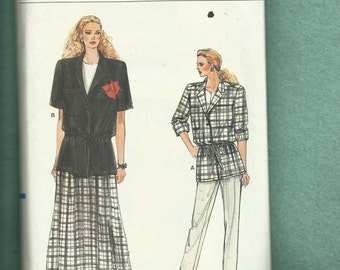 1980's Vogue 9884 Safari Chic Over Shirt with Drawstring Waist Pants & Skirt Sizes 14..16..18 UNCUT