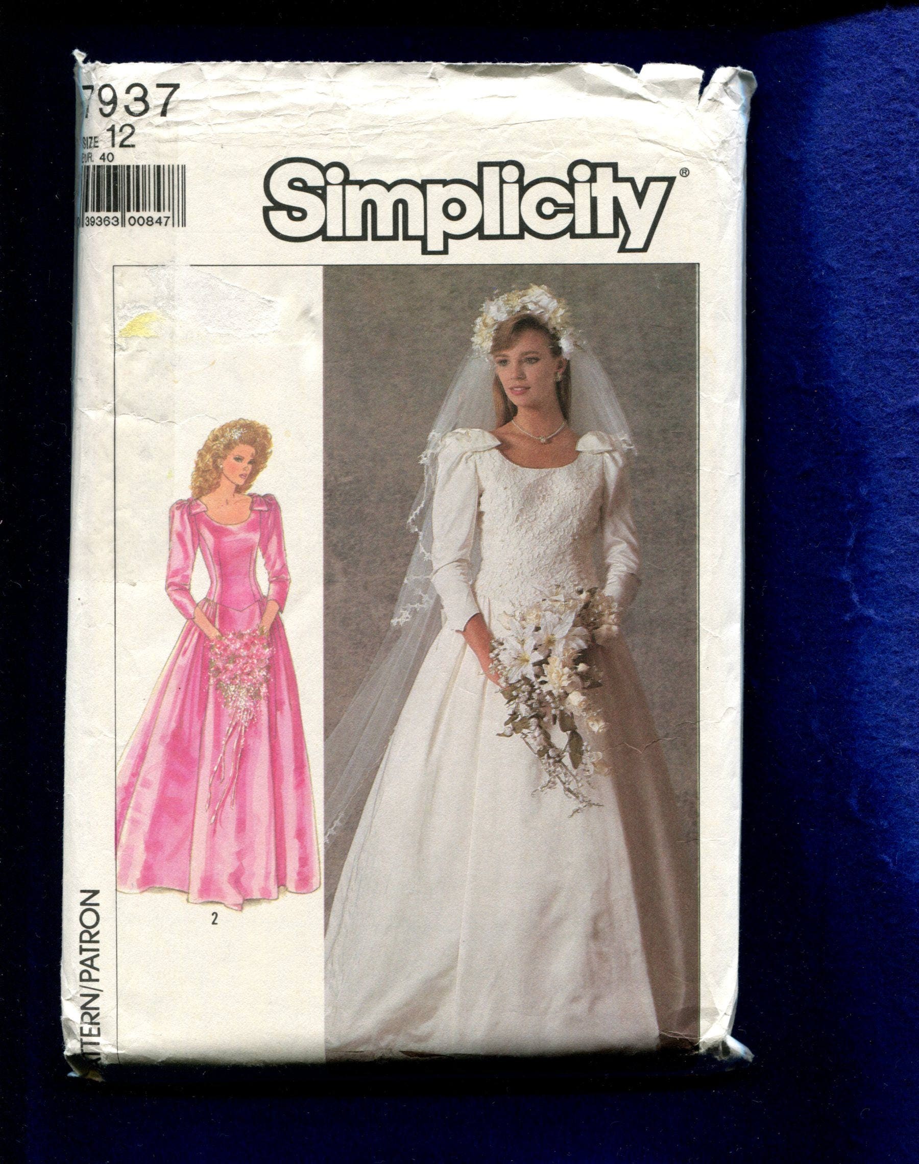 1980'ss Simplicity 7937 Classic Drop Waist Wedding Dress