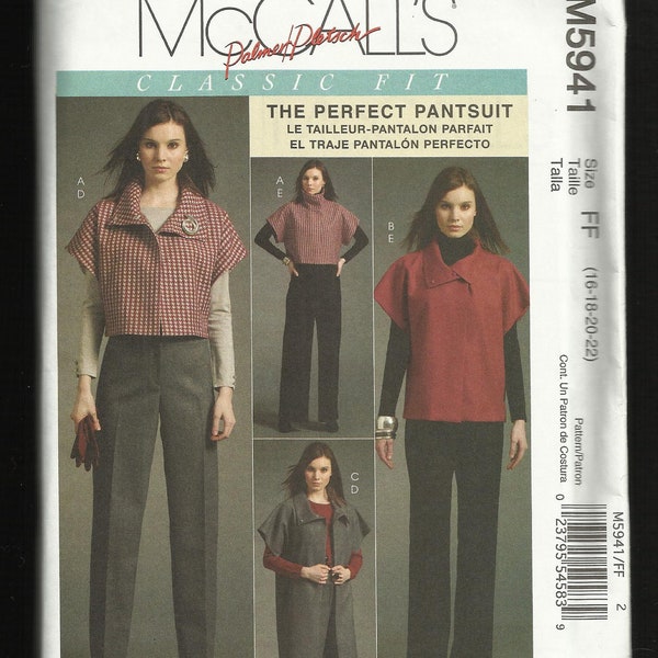 McCalls 5941 Pant Suit Boxy Short Sleeve Jacket  and Straight Leg Pants  Classic Fit  Sizes 16 to 22 UNCUT