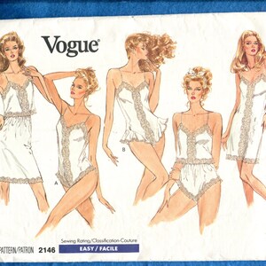 1980&#39;s Vogue 2146 Camisole Bias Cut Teddy Full and Half Slips and Panties all Trimmed in Lace Sizes L..XL