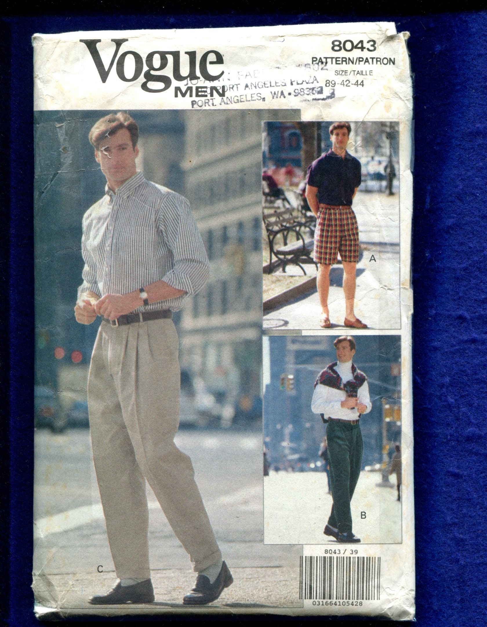 Vogue 8043 クラシック メンズ プリーツパンツ＆ショーツ パターン