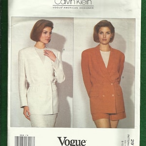 Vogue 2919 Designer Calvin Klein Jaqueta dupla breasted com ombros estendidos tamanhos soltos 8 10 12 SEM CORTES