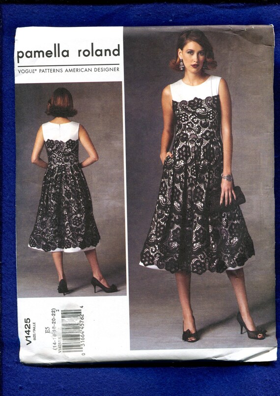 Vogue 1425 Pamella Roland Flared Skirt Party Dress with Lace Overlay Size  14 to 22 UNCUT