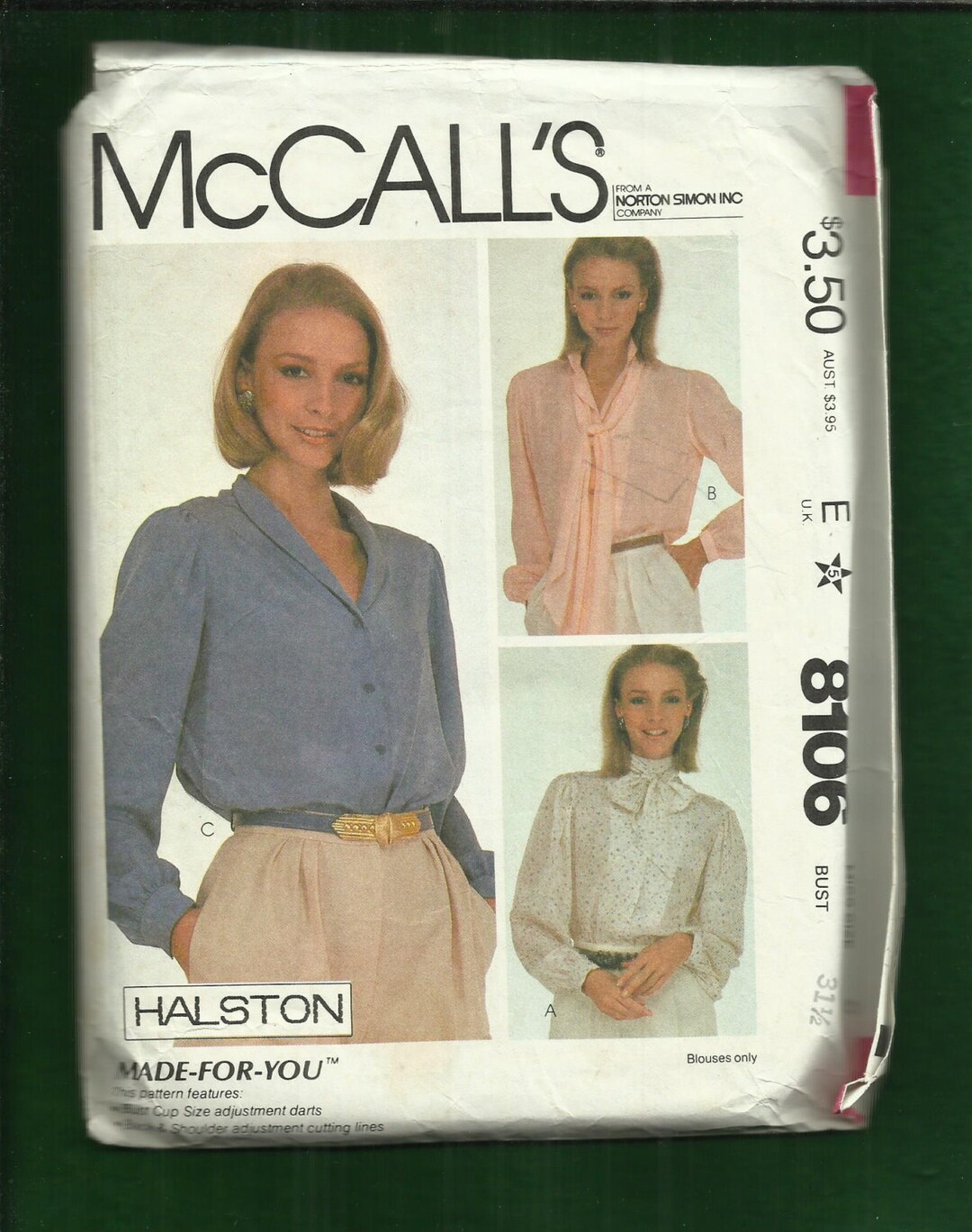1982 Mccalls 8106 Classic Halston Blouses With Shawl or Scarf - Etsy