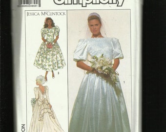 1989 Simplicity 9050 Designer Jessica McClintock Wedding Gown Size 12 UNCUT