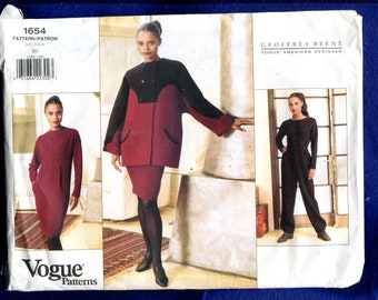 Vogue 1654 Designer Geoffry Beene Uptown Chic Wearable Art Coat Dress & Pants Pattern Size 10 UNCUT