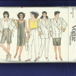 1980&#39;s Vogue 8922 Strong Shoulder Tapered Jacket Tank Top & Dress Size 12 UNCUT