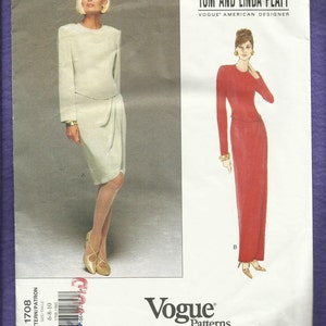 Vogue 1708 Tom & Linda Platt Princess Seam Bodice Dress with Shaped Drop Waist and Draped Straight Skirt Sizes 6-8-10 UNCUT