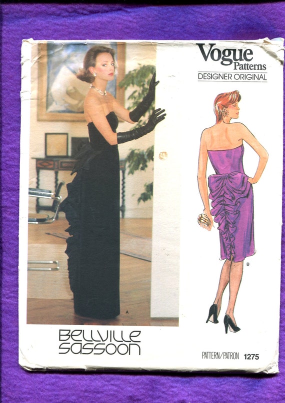 1980's Vogue 1275 Evening or Cocktail Dresses with Fitting Bodice Ultra  Awesome Back Bow Size 10 UNCUT