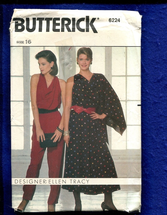 1980's Butterick 6224 Ellen Tracy Evening Jumpsuit & Dress Pattern Size 16  UNCUT