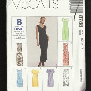 McCalls 8788 Very Slimming Dress with Neckline Choice Short Sleeves or Sleeveless Size 4 6 8 UNCUT