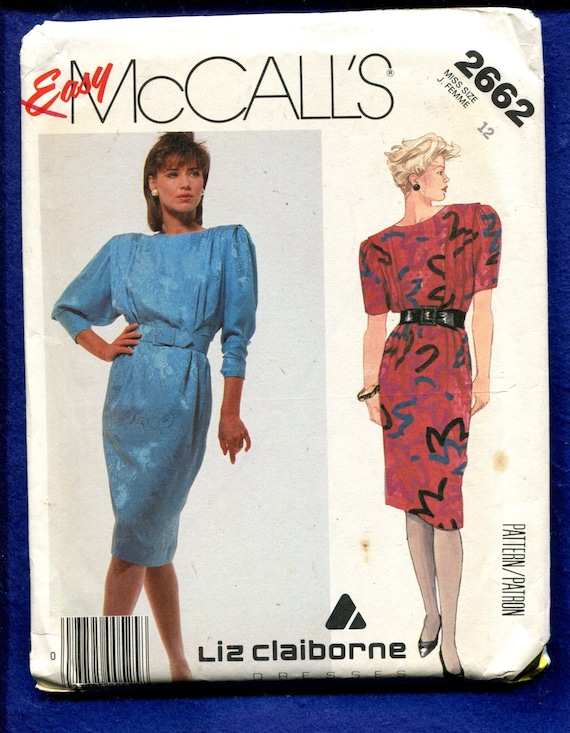 1980's Mccall's 2662 Designer Liz Claiborne Puff Sleeve Dress