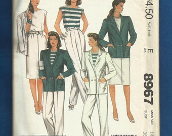 1984 McCalls 8967 Designer Jones New York Yacht Club Wardrobe Jacket Top Pants & Skirt  Size 14 UNCUT