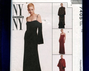 McCall's 7405 Evening Dress with Off the Shoulder Bell Sleeves & Wrap Coat Size 16 UNCUT