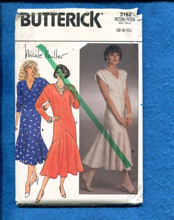 1980's Butterick 3162 retro Designer Flapper Dresses Nicole Miller Sizes  6..8..10 UNCUT