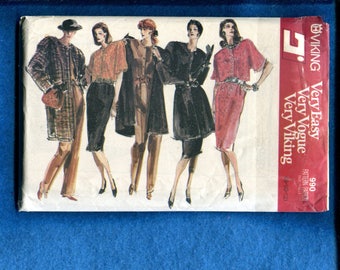 1980's Vogue 990 Retro Strong Shoulder Coat Blouse Skirt & Pants Pattern Size 8..10..12 UNCUT