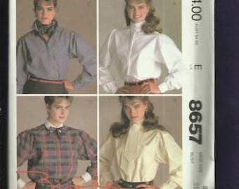 1980's McCalls 8657 Western Blouses with Full Sleeves by Brooke Shields Size 8 UNCUT
