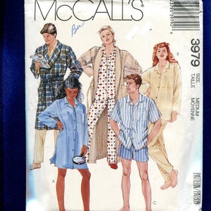 1980&#39;s McCall&#39;s 3979 Robe Nightshirt & Pajamas for Men or Women Size Medium 14/16 UNCUT