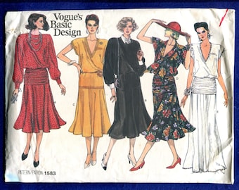 1980's Vogue 1583 Retro Dresses for Day & Evening Pattern Size 6..8..10 UNCUT