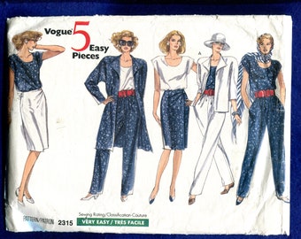 1980's Vogue 2315 Weekend Wardrobe Pattern Size 14..16..18 UNCUT