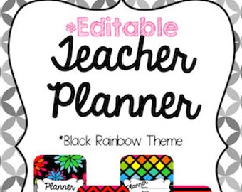 Editable Teacher Planner - Black Rainbow Theme {Digital Files}
