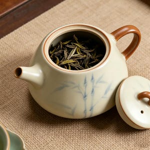 Handmade Ceramic Bamboo Stone Teapot, Yellow Clay Teapot, Japanese Style Tea Pot, Gift for Colleagues, Boss, or Tea Lovers