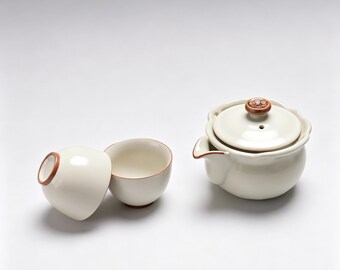 Japanese Ceramic Tea Set Minimalist Kung Fu Tea Pot with Two Cups Handmade Porcelain Teaware Traditional Asian Tea Ceremony Gift