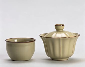 Juego de tetera de cerámica Ruyao hecha a mano, juego de té chino Kung Fu con tapa y asa, tetera para preparar té en casa, regalo de porcelana resistente al calor