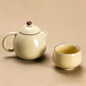 Ru Kiln teservis för en person, kinesisk keramikkanna och kopp, Gongfu-teservis, teservis för kontor, handgjort porslin, japansk stil