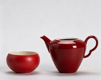 Juego de té de cerámica vintage con esmalte rojo, tazas y tetera de porcelana china, regalo perfecto para padres amantes del té, vajilla tradicional china para el té.