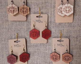 Lotus Flower Earrings ~ Natural Wood Earrings ~ Lasercut Earrings ~ Wooden Boho Earrings ~ Bohemian Chic ~ Yogi Earrings ~ Hippie vibes