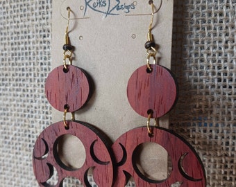 Moon phases Earrings ~ Natural Wood Earrings ~ Lasercut Earrings ~ Wooden Boho Earrings ~ Bohemian Chic ~ Witchy Earrings ~ Hippie vibes