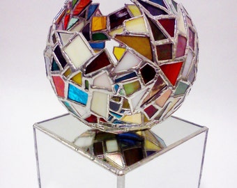 Stained Glass Sculpture Globe - 7 inch -  Abstract Art -  Modern Geometric - Home Decor Interactive Art - Ready to Ship