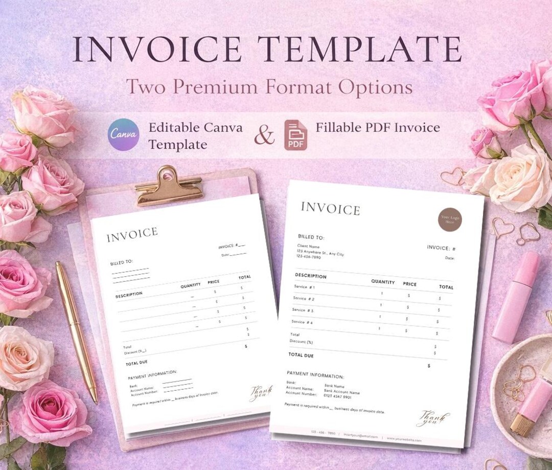 Freelancer Invoice Template | Editable Canva Template & Fillable PDF ...
