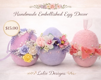 Handmade Floral Easter Egg Decor | Pastel Cottage Ornament