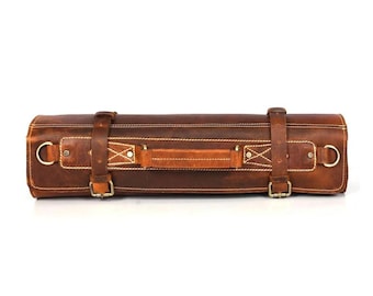 Custom Leather 10-Slot Knife Roll, Chef Storage Bag, Personalized Gift