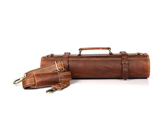 Handcrafted Chef Knife Organizer Genuine Leather Tool Wrap Culinary Storage Case